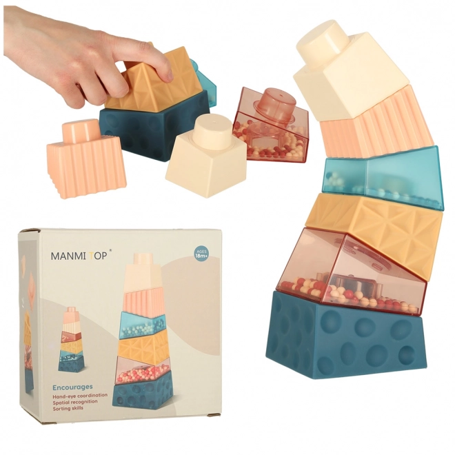 Montessori izobraževalni stolp s kroglicami in teksturami