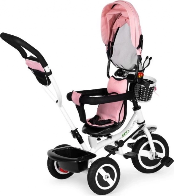 ECOTOYS Tricikel s streho in vodilno palico roza