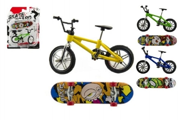Kolo + skateboard na prst plast 10cm na kartici