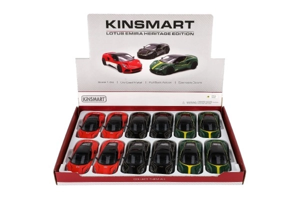 Auto Kinsmart Lotus Emira 1:38 kov/plast 12,5cm 3 barve na vzvratno navijanje 12 kosov v škatli