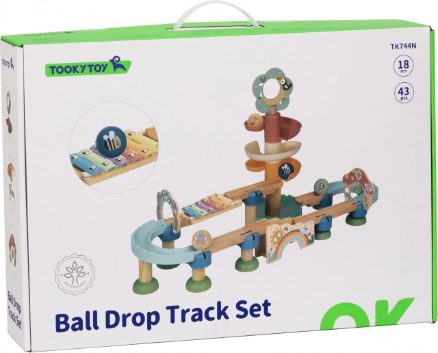 Tooky Toy Lesena Kroglična Proga z Ksilofonom 44 kos