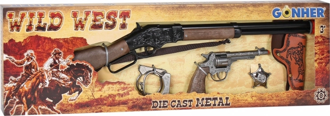 Veliki kavbojski komplet - puška, revolver, lisice, šerifova zvezda