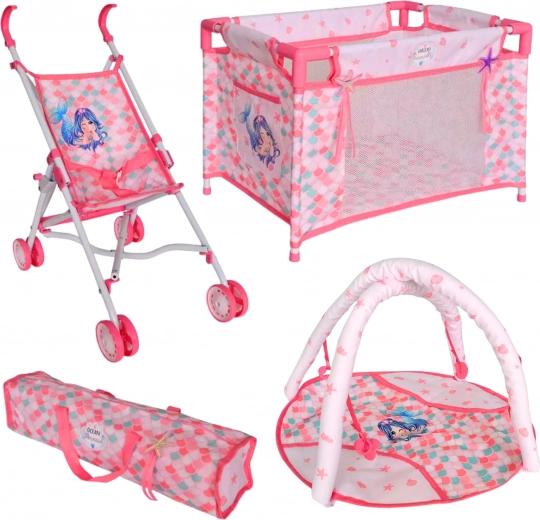 Zložljiv voziček in potovalna posteljica