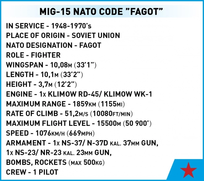 COBI 2416 Korejska vojna MIG-15 FAGOT, 1:32, 504 k, 1 f