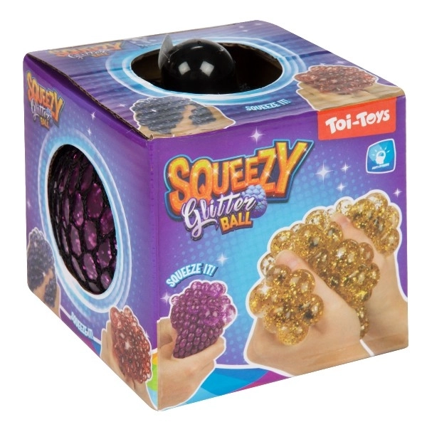 Antistres žogica gnetljiva s sluzjo 10cm z bleščicami 4 barve v škatlici 9x9,5x9cm