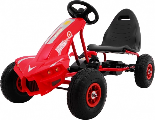 poganjalni kart champion pro za otroke 3+ rdeč z napihljivimi kolesi in ročno zavoro