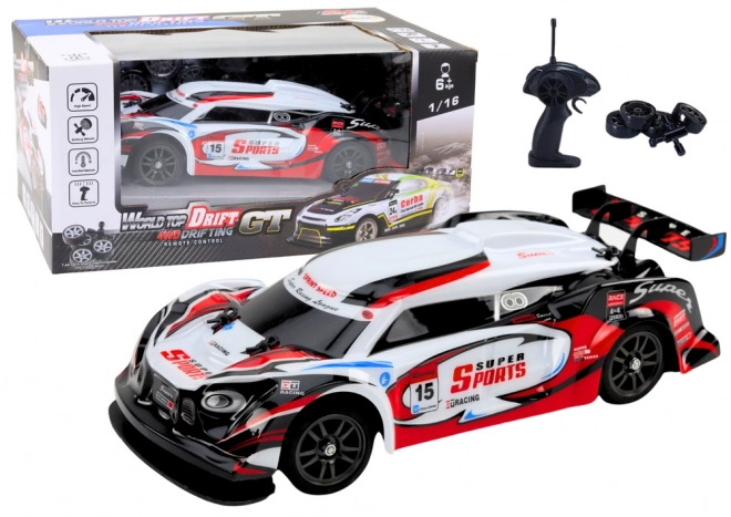 RC dirkalni avto 1:16 Drift z zamenljivimi kolesi rdeče-bela