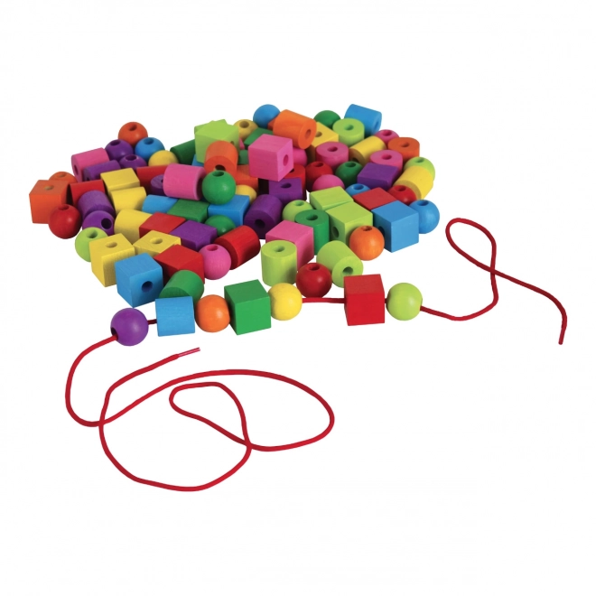 Maxi lesene pisane perle z vrvico 92 kos v plastični posodi 10x14cm
