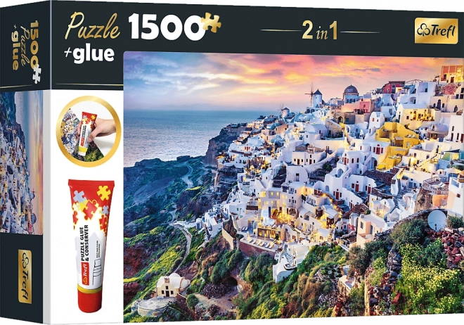 Trefl Komplet 2v1 Puzzle Čudovit Otok Santorini Grčija 1500 Kosov z Lepilom