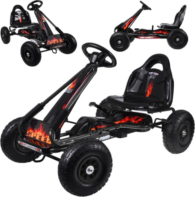 Otroški pedalni gokart z nastavljivim sedežem in napihljivimi kolesi – črna
