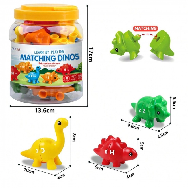 WOOPIE komplet Montessori figurice dinozavri za zlaganje z učenjem barv in črk Dopasuj Literki 13 kos