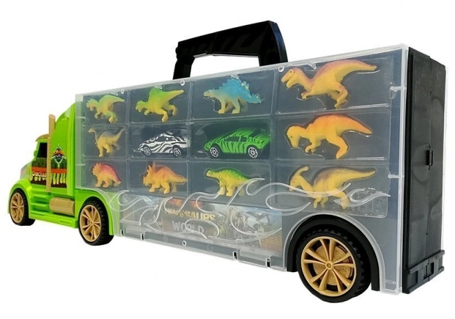 Kovček Tovornjak Transporter Sorter z dinozavri zeleni