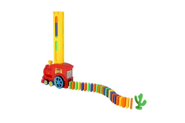 Lokomotiva/Vlak domino postavljajoči plast 16cm na baterije z zvokom in svetlobo v škatli 33x23,5x8cm