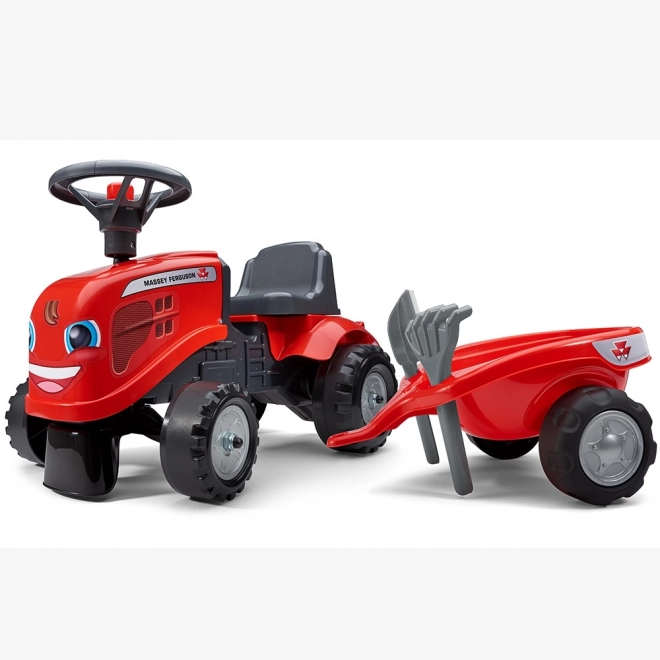 Poganjalec traktor Massey Ferguson rdeč s volanom in prikolico