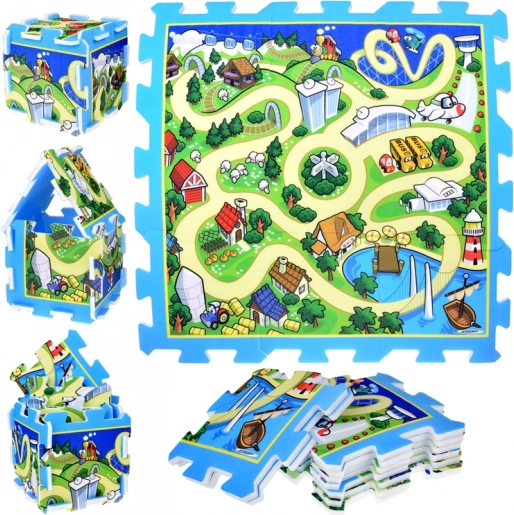 Pene puzzle mesto – ulice, otroška igralna podloga 93 × 93 cm