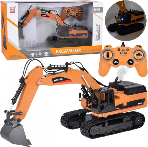 RC goseničarski bager igrača s dimom, zvoki in LED lučmi + daljinsko upravljanje