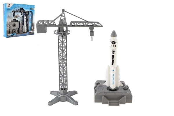 Raketoplan z dvigalom in zagonsko postajo plastika 17cm v škatli 29x29x7cm