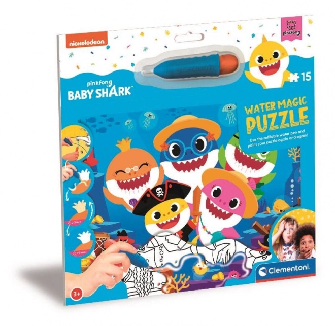 CLEMENTONI Sestavljanka z barvanjem z vodo Water Magic: Baby Shark 15 kosov