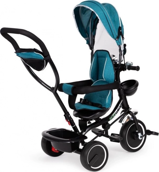 ECOTOYS Tricikel s streho in vodilno palico modrozelen