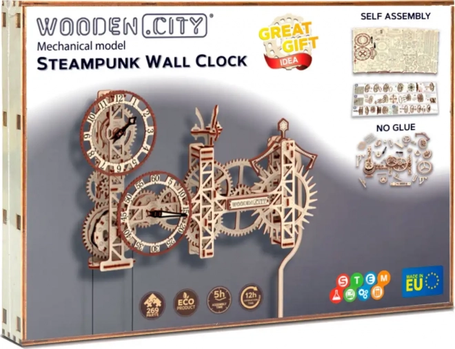 WOODEN CITY 3D sestavljanka Steampunk stenske ure 269 delov