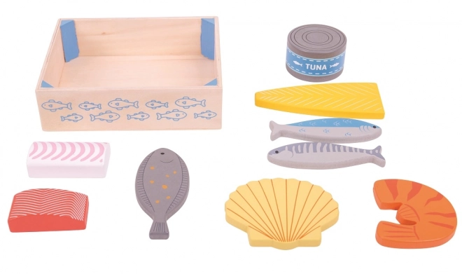 Leseni morski sadeži v škatli Bigjigs Toys