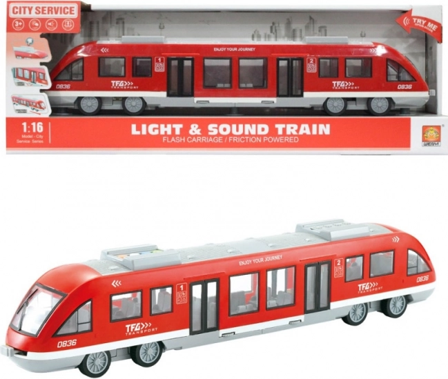 Rdeči tramvaj z odpiralnimi vrati, zvoki in lučmi