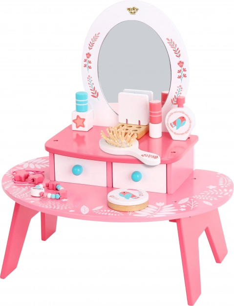 Rožnata lesena mizica s ogledalom Tooky Toy