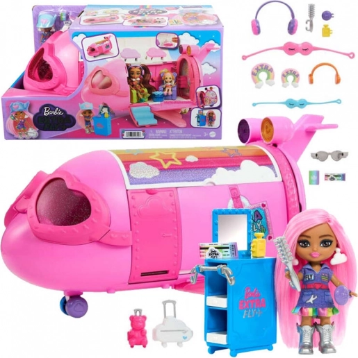 Rožnato mavrično letalo BARBIE Extra Fly Minis s pilotko