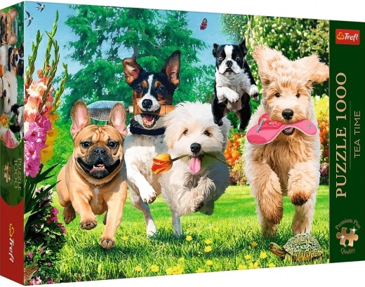 Trefl Puzzle Premium Plus Tea Time: Pasje lumparije na vrtu 1000 kosov