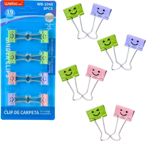 Set barvnih pisarniških spon z nasmeški, 8 kos, 19 mm