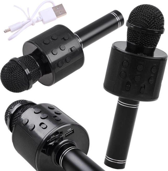Bluetooth brezžični karaoke mikrofon z vgrajenim zvočnikom – črna