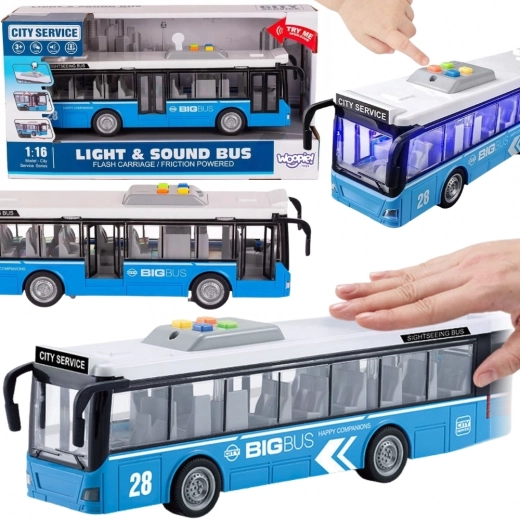 Interaktivni mestni avtobus WOOPIE 1:16 z učinki in odpirajočimi se vrati