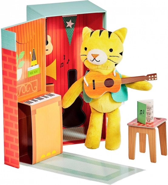 Petit Collage plišasti tiger Theodor – glasbenik in ustvarjalni set za otroke