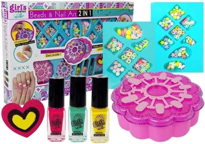 Dekliški ustvarjalni komplet za izdelavo nakita in nail art 2 v 1