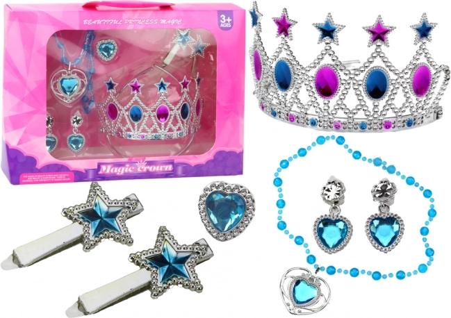 Mala princesa Set krona uhani ogrlica prstan sponke