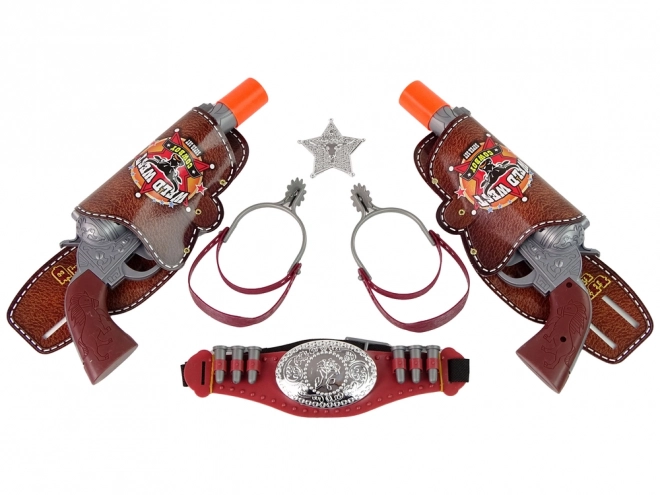 Kavbojski kavbojski set Dva revolverja Ostroge Dodatki