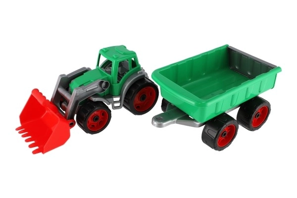 Traktor/nakladač/bager s prikolico z žlico plast na prosti tek 2 barvi v mreži 16x61x16cm