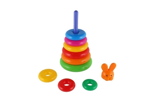 Sestavljanka piramida s plastičnimi obročki, 28 cm, 2 vrste v mrežici, 12m+