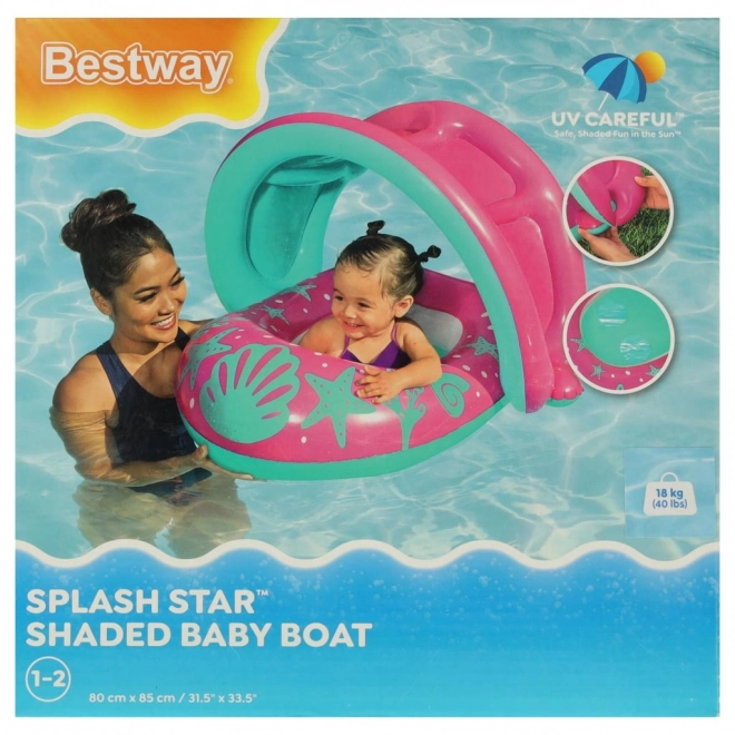BESTWAY 34091 Otroški napihljiv čoln s sedežem in senčnikom roza 1-2 leti 18 kg