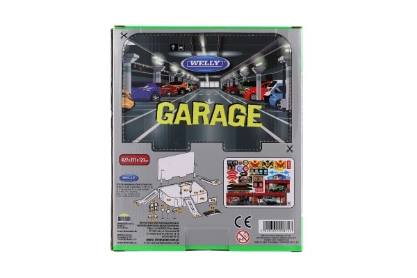 Garaža Welly + avto Welly Porsche kov/plast v škatli 21x25x5,5cm