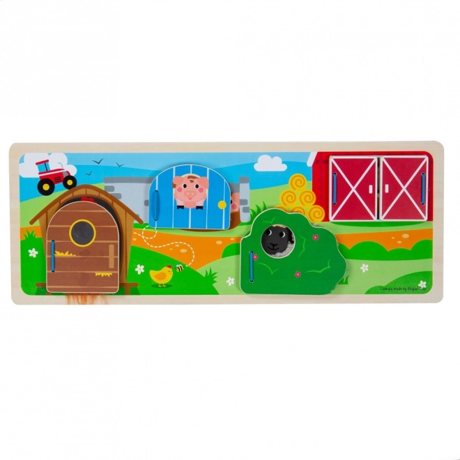 Senzorične lesene sestavljanke kmetija BIGJIGS TOYS