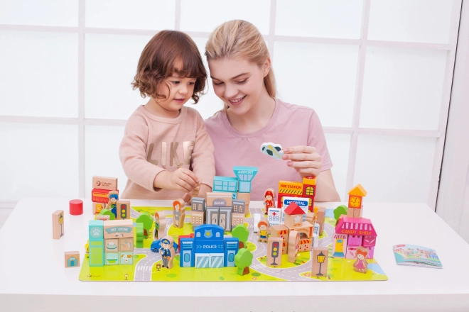Leseniški set Lesene kocke Postavi mesto 120 kosov