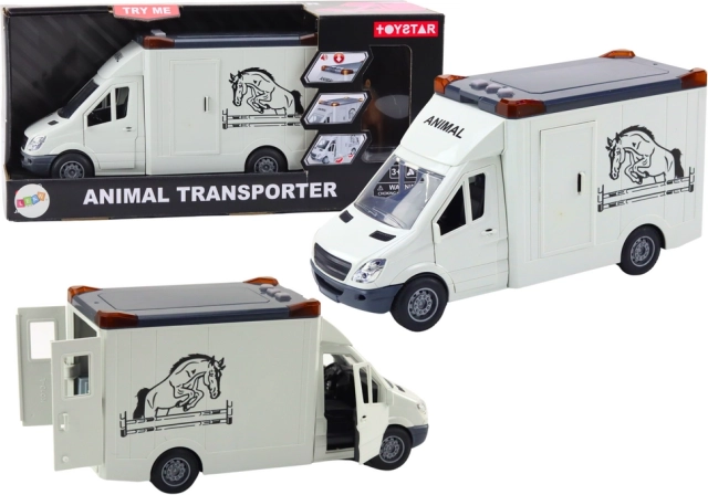 Avtotransporter za konje z odpirajočimi vrati ter svetlobnimi in zvočnimi efekti, bel