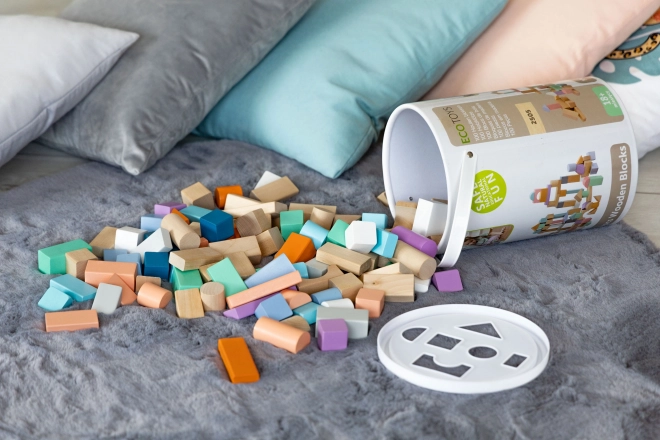 Lesene kocke 100 kosov v vedru s sortirnikom Ecotoys
