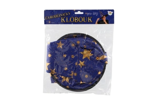 Otroški čarovniški klobuk premer 38cm modro-zlat v vrečki za karneval