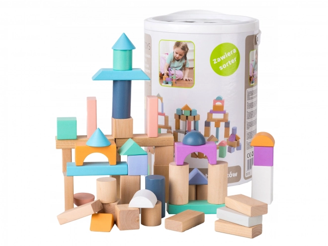 Lesene kocke 100 kosov v vedru s sortirnikom Ecotoys