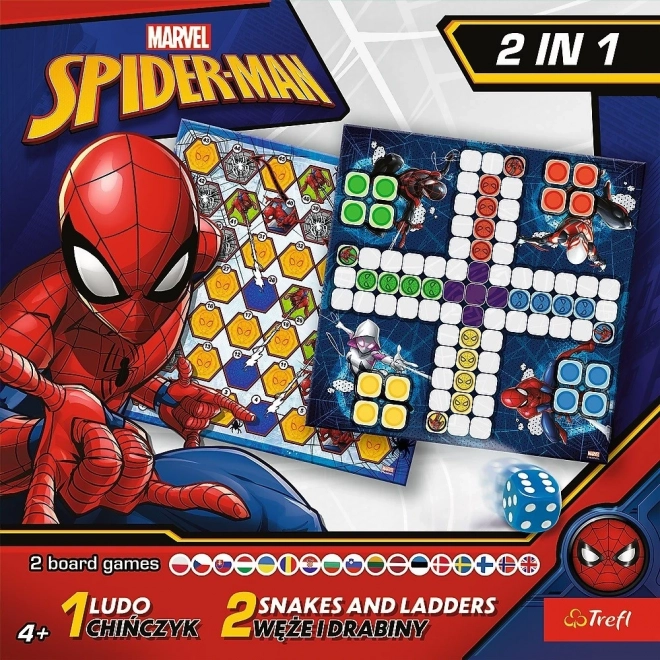 Nabor iger 2v1 Človek, ne jezi se, Kače in lestve Spider-Man v škatli 25x25x5,5cm