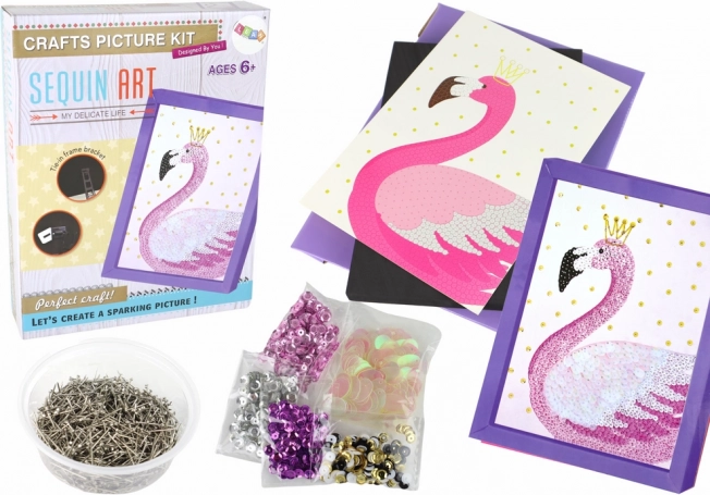 Kreativni DIY komplet Bleščice žebljički Okvir Flamingo