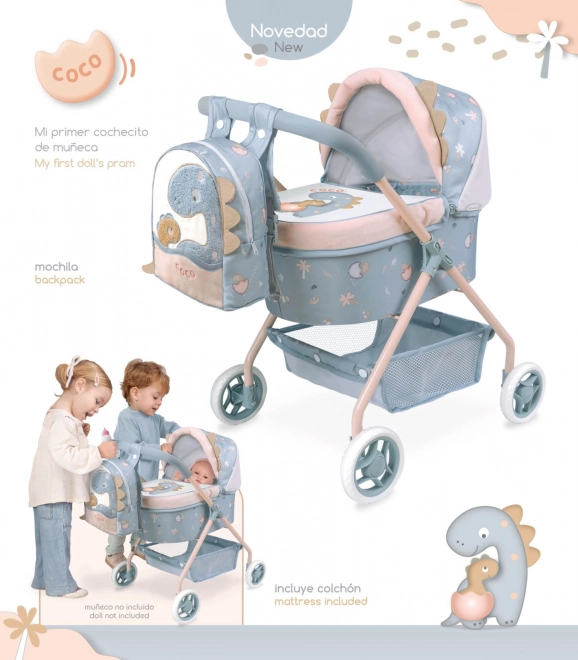 DeCuevas 86080 Moj prvi voziček za punčke z nahrbtnikom COCO 2024 - 56 cm