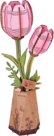 3D lesena sestavljanka rožnati tulipan